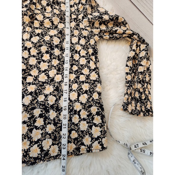Who What Wear Women's Black Floral Print Long Sleeve High Neck Blouse Size Large - Picture 6 of 6